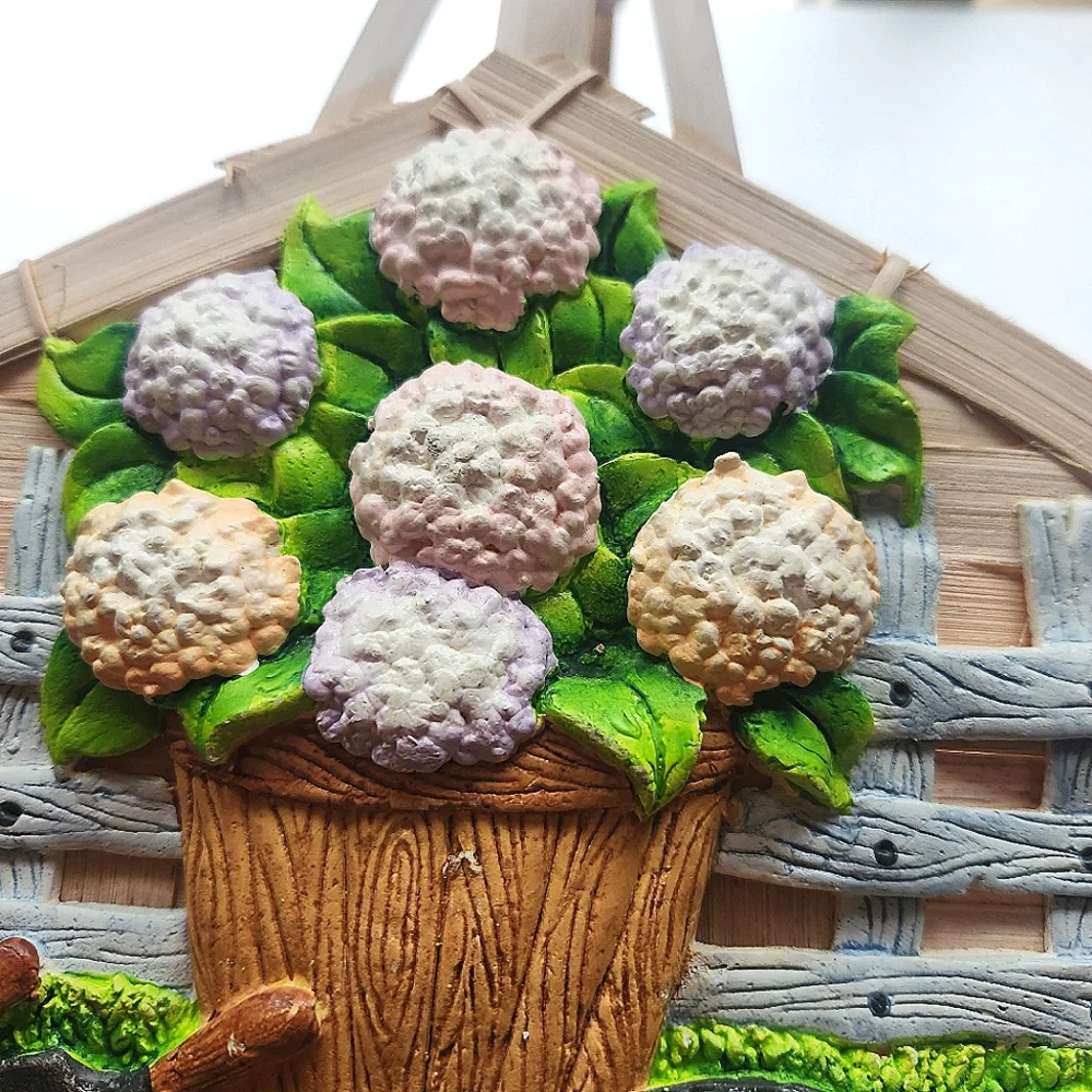 Dimensional Gardening Scene Woven Basket with Handle Flowers Mother's Day